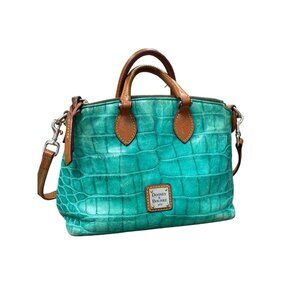 Dooney & Bourke Croc turqouise green brown Leather Satchel crossbody Bag SKU 922